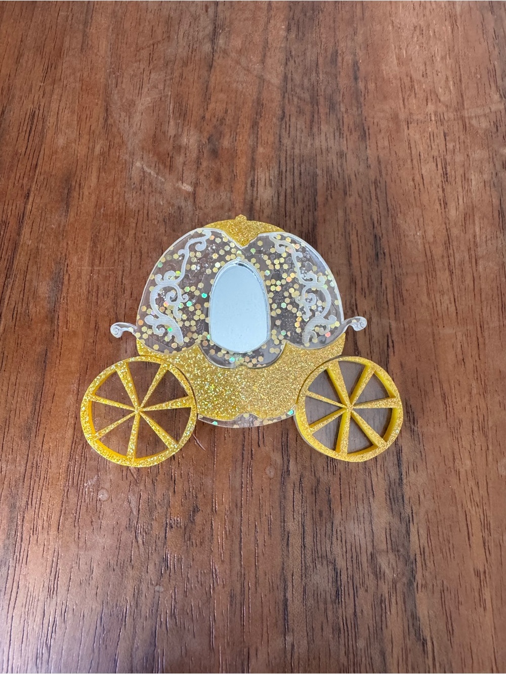 Cinderella Carriage Gold Brooch with Glitter and mirrored window